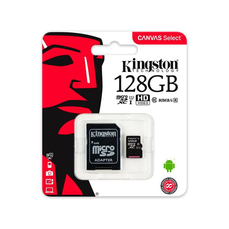 MICRO SD KINGSTON XC 128GB+ADAPT.CLASE 10 100MB/S