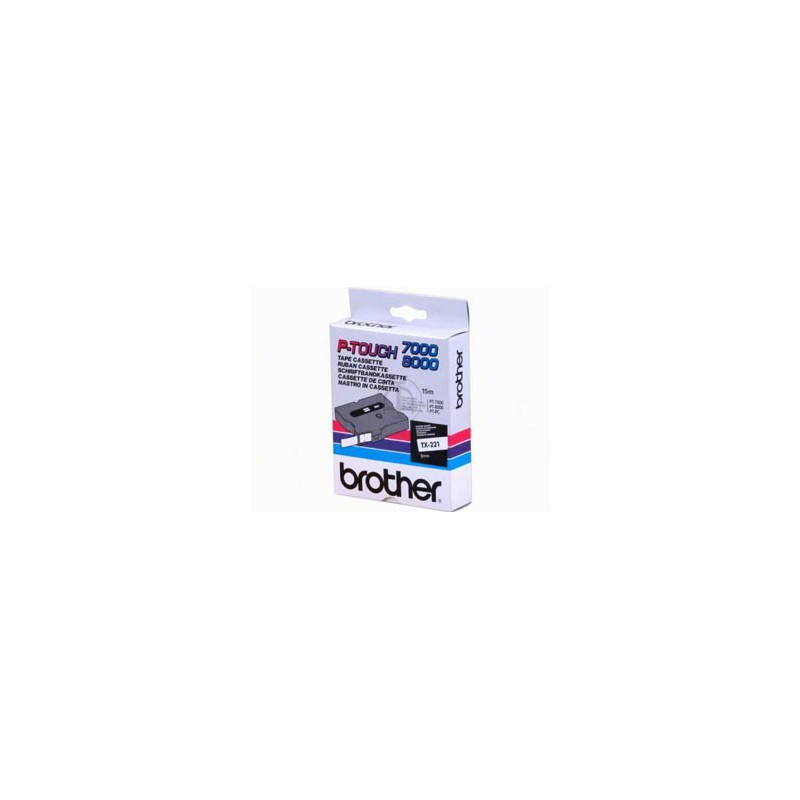 CINTA BROTHER ORIG. TX221 9MM BLANCO/NEGRO*