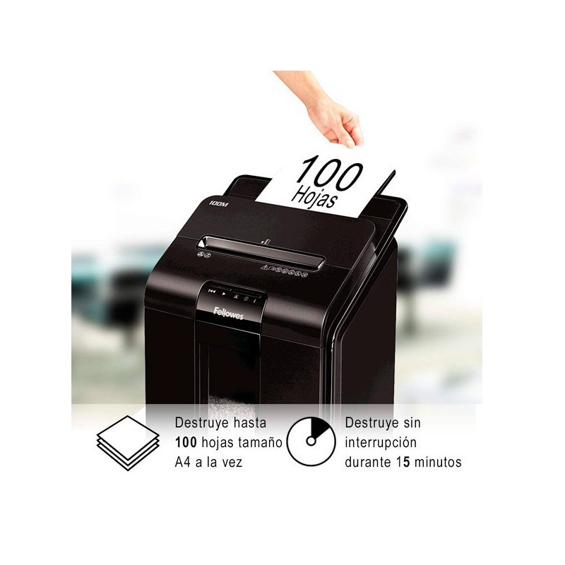DESTRUCTORA FELLOWES AUTOMAX 100M MICROCORTE 4X10 NEGRA
