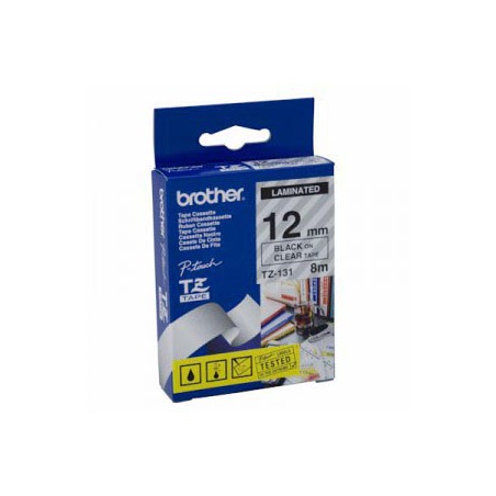 CINTA BROTHER ORIG.TZ131/E TRANSP./NEGRO 12MM