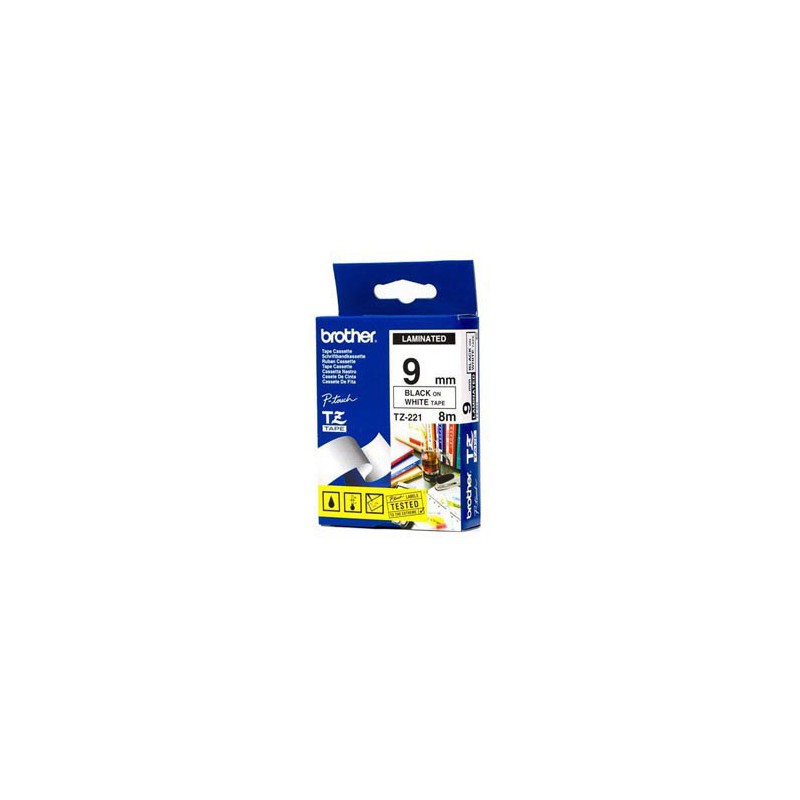 CINTA BROTHER ORIG.TZE221 BLANCO/NEGRO  9MM