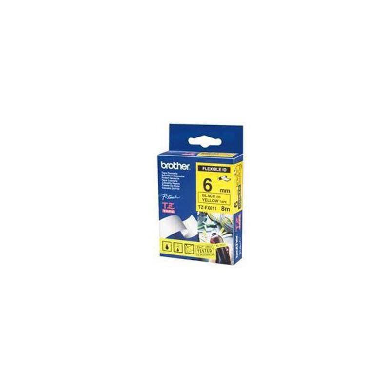 CINTA BROTHER ORIG.TZFX611 AMARILLO/NEGRO 6MM