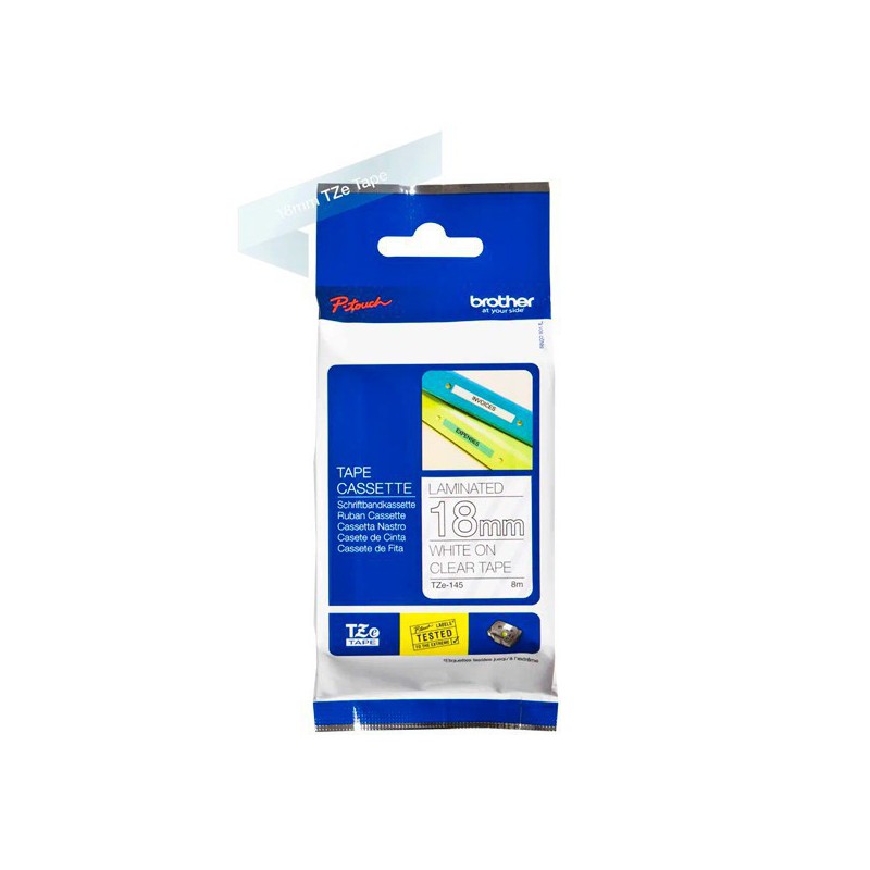 CINTA BROTHER ORIG.TZE145 TRANSPAR./BLANCO 18MM
