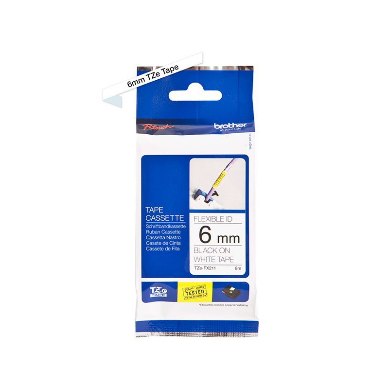 CINTA BROTHER ORIG.TZEFX211 BLANCO/NEGRO 6MM