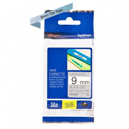 CINTA BROTHER ORIG.TZEM921 NEGRA/PLATA METALICA 9MM