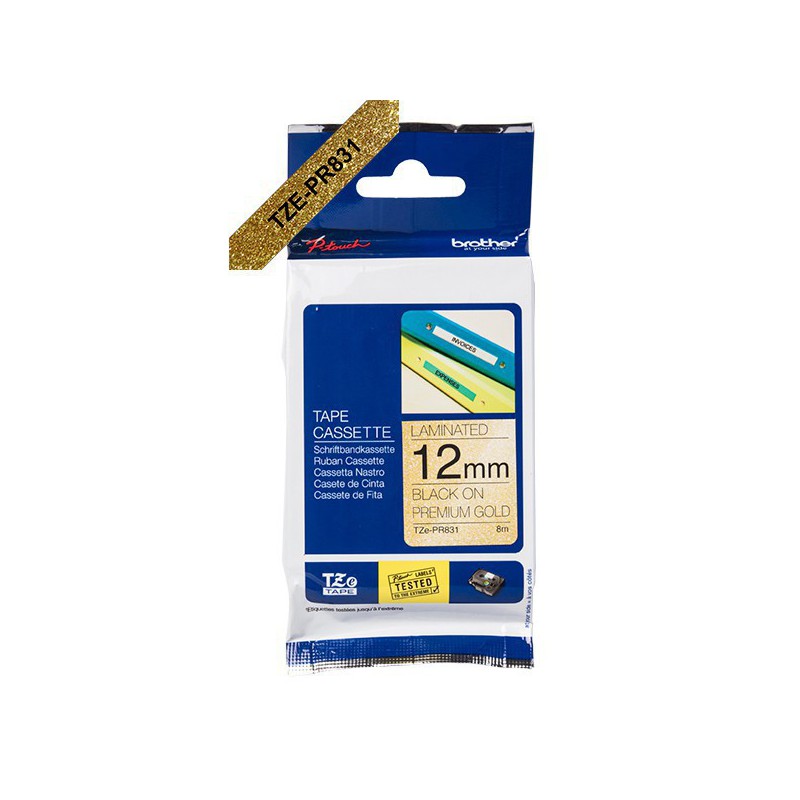CINTA BROTHER ORIG.TZEPR831 DORADO PREMIUM/NEGRO 12MM