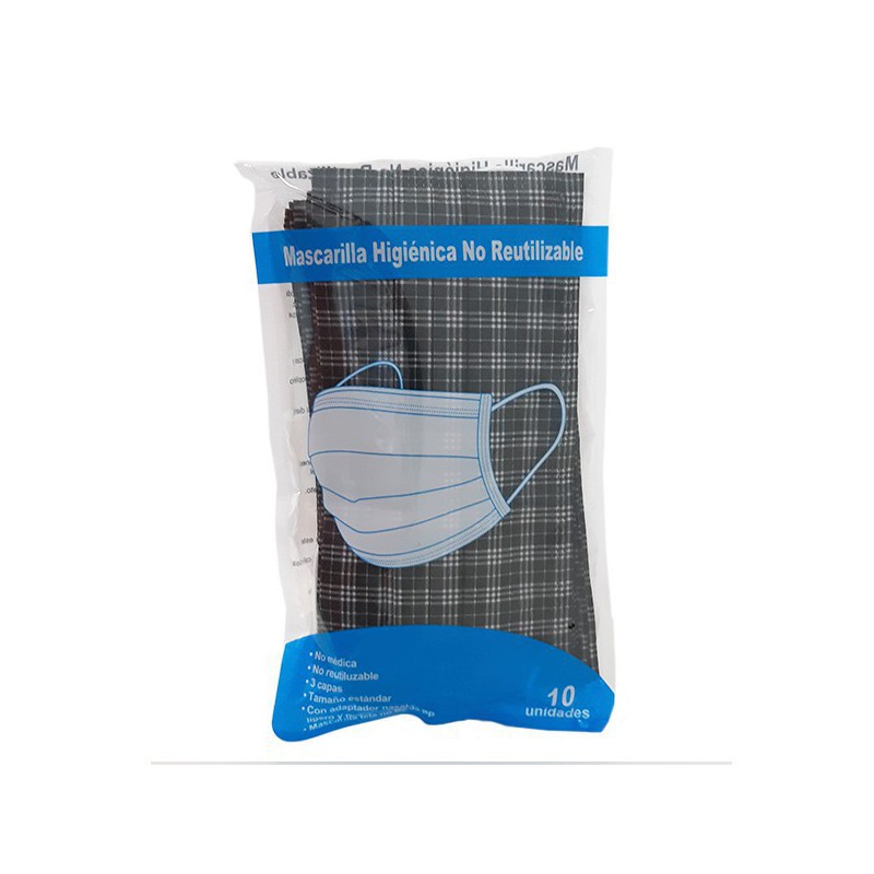 MASCARILLAS HIGIENICAS ADULTOS CUADROS NEGRO/BLANCO PAQ10UND