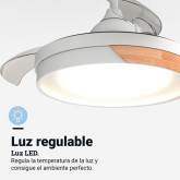 *VENTILADOR TECHO ASPAS RETRACTILES BLANCO/MADERA 106CM WIFI