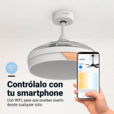 *VENTILADOR TECHO ASPAS RETRACTILES BLANCO/MADERA 106CM WIFI