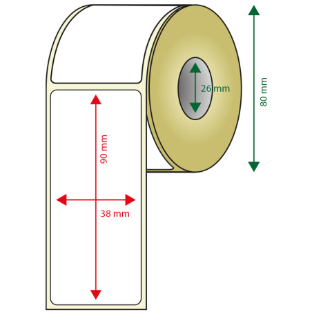 ROLLO ETIQUETAS 38X90 (DIAM. 80MM) 400 ETIQ/ROLLO-PACK 6