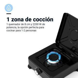 PLACA GAS PORTÁTIL UNIVERSAL BLUE 1 FUEGO COLOR NEGRO