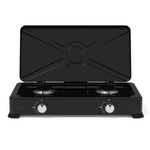 PLACA GAS PORTÁTIL UNIVERSAL BLUE 2 FUEGOS COLOR NEGRO