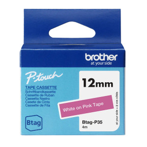 CINTA BROTHER DOMESTICA ORIG. BTAG P35 BLANCO/ROSA 12MM 4M
