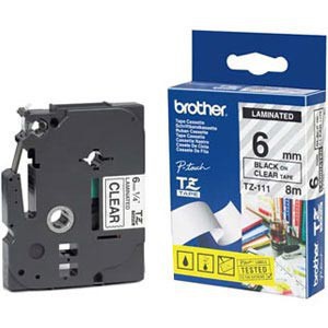 CINTA BROTHER ORIG.TZ111/E TRANSP./NEGRO  6MM