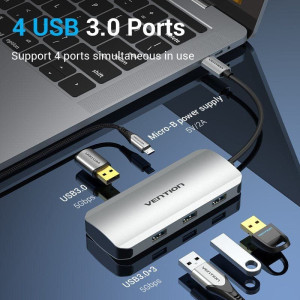 HUB VENTION  USB TIPO-C /4XUSB/ 1XMICRO USB PD TNAHB 