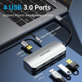 HUB VENTION  USB TIPO-C /4XUSB/ 1XMICRO USB PD TNAHB 