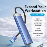 HUB VENTION  USB 3.0 3XUSB 1XRJ45 1XUSB TIPO-C PD TGFSB AZUL