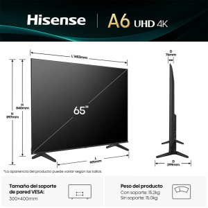 TV HISENSE 65" 65A6Q UHD 4K VIDAA SMART TV MODO JUEGO PL