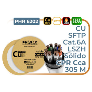 BOBINA CABLE S/FTP CAT6A SÓLIDO PHASAK  AWG23 FLUKE LSZH 305