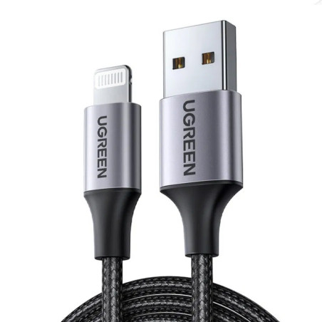 CABLE USB A LIGHTNING MACHO 1M ALU NEGRO- UGREEN