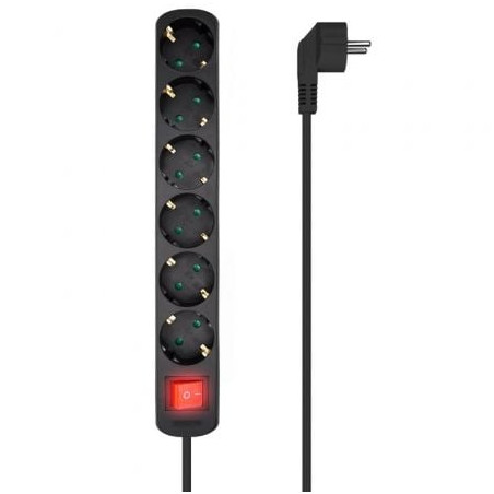 REGLETA AISENS NEGRO 6 TOMAS CORRIENTE CON INTERRUPTOR