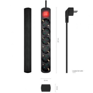 REGLETA AISENS NEGRO 6 TOMAS CORRIENTE CON INTERRUPTOR