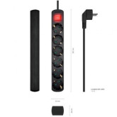 REGLETA AISENS NEGRO 6 TOMAS CORRIENTE CON INTERRUPTOR