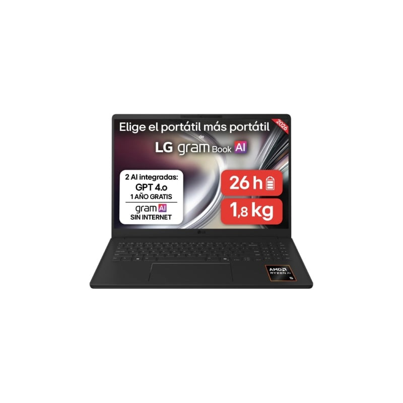 Portátil LG Gram 16UD55U-G.AX85BN Ryzen AI 7 445/ 32GB/ 512GB SSD/ 16"/ Sin Sistema Operativo