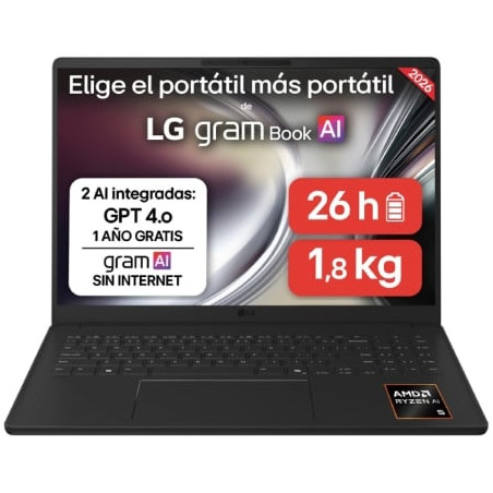 Portátil LG Gram 16UD55U-G.AX85BN Ryzen AI 7 445/ 32GB/ 512GB SSD/ 16"/ Sin Sistema Operativo